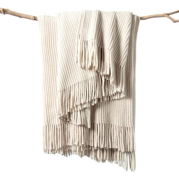 Fall Throw Blanket for Couch-Soft Boho Bed Throw Blankets,Cozy White - Picture 1 of 7